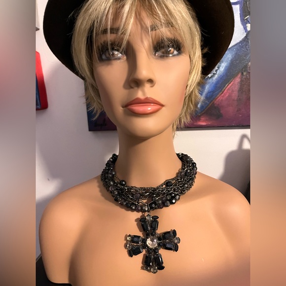 Stunning, dark blue black and purple, multi strand cross neck… - Picture 6 of 17